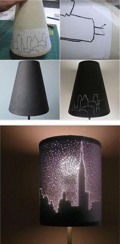 three different views of the same lamp shade