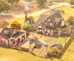 an animated farm scene is shown in this image