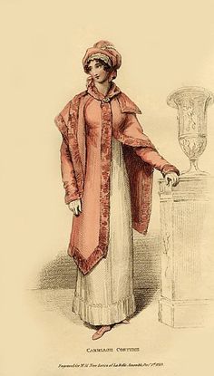 Carriage Costume December 1813] 1820 Fashion, Fashion Illustration Vintage, 19th Century Fashion, Broad Shoulders, Regency Era