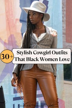 Celebrate your style with our stunning selection of cowgirl outfits tailored for black women. From bold prints to sleek silhouettes, find your perfect Western-inspired cowgirl look. #CowgirlOutfits #RodeoOutfitsWomen Western Outfits Women Formal, Western Style For Women Over 50, Chaps Outfit Black Women, Diy Western Outfits Women, Cute Simple Cowgirl Outfits, Black Women Cowboy Boots Outfit, Outfits With Cowgirl Boots Black Women, Brown Cowboy Hat Outfit Woman, Western Female Outfits