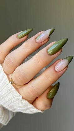 Get ready to rock 20+ Trendy Green Nails You Need to Try This Year! From bold Dark Green Nails to elegant Emerald Nails, this collection has the best Green Nail Designs for every style. Try chic Almond Nails Designs or edgy Goth Nails that are perfect for a daring look. Whether you love Green Acrylic Nails or fun Stick On Nails, these Green Nail Art ideas will elevate your manicure game. With Nagel Tips, Casual Nails, and Cat Kuku trends, there’s a look for everyone! Perfect for anyone lookin... Swirl Nail, Olive Nails, Long Almond, Nagellack Trends, September Nails, Fall Nail Trends, Green Nail Designs, Nagel Tips, Easy Nails