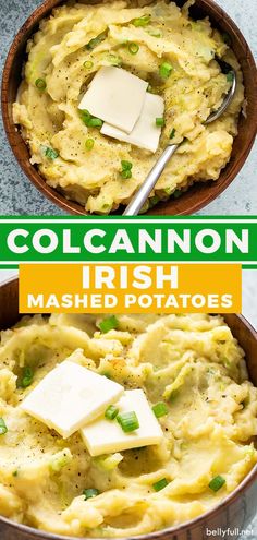 collage of irish mashed potatoes with butter and parmesan cheese