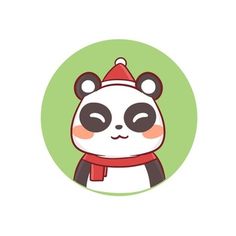 a panda bear with a red hat and scarf on it's head in a green circle