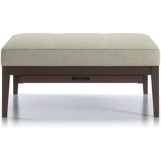 a bench that is made out of wood and has a beige upholstered seat