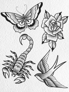 some tattoos with flowers and butterflies on them