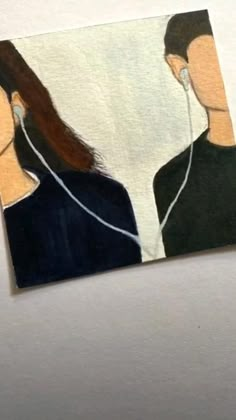 a painting of two people with headphones in their ears