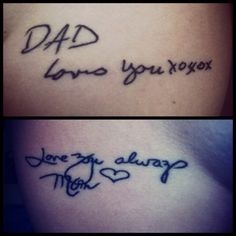 two different tattoos that say dad and son you are not happy to be in the same place