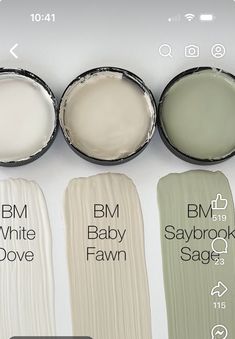 four different shades of white paint in the same color scheme, each with their own name