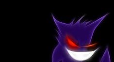 an animated image of a purple cat with red eyes and white teeth in the dark