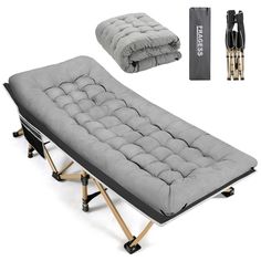 an image of a futon bed set up with the mattress on it and two other items