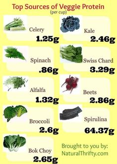 the top sources of veggie protein are shown in this chart, which includes broccoli, radishes, beets, and spinach