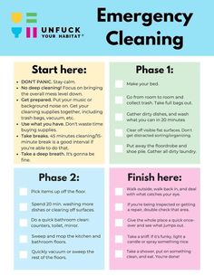 the emergency cleaning checklist is shown with instructions for how to use it and what to do