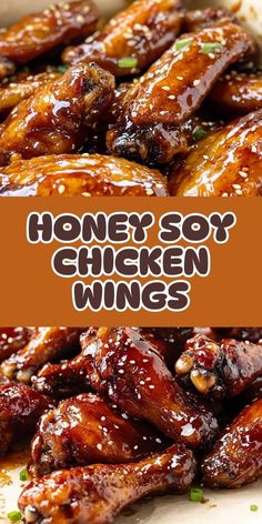 honey soy chicken wings with sesame seeds on top