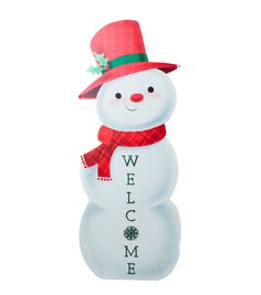 a snowman with a red hat and scarf on it's head is standing in front of a white background