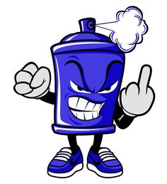 a blue spray can mascot giving the thumbs up