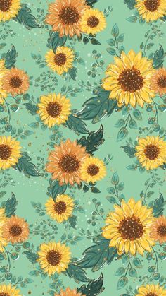 sunflowers and leaves on a green background