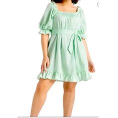 Nwot Mint Green Linen Babydoll Dress With Wrap Around Cloth Belt Size 14/18 Plus Size Brand-Eloquii Babydoll Dress Plus Size, Dresses Mint Green, Green Babydoll Dress, Eloquii Dress, Cloth Belt, Plus Size Brands, Dress Plus Size, Babydoll Dress, Belt Size