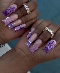 Long Acrylic Nails Purple, Purple Junk Nails, Baddie Nails, Bling Acrylic Nails, Acrylic Nails Coffin Short