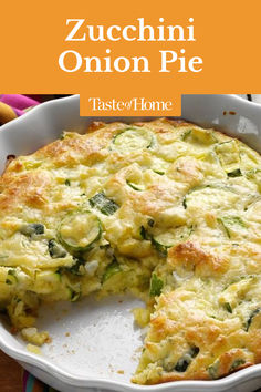 Loaded with fresh zucchini and savory Parmesan cheese, no one can resist a forkful of zucchini pie. Pack in more vegetables and cheese as you see fit! Zucchini Onion Pie Recipe, Zucchini Onion Pie, Zucchini Dishes, Zucchini Casserole Recipes, Easy Casserole Dishes, Easy Zucchini Recipes, Onion Pie, Quiche Recipes Easy, Bisquick Recipes