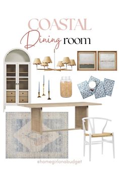 the coastal dining room design board is shown