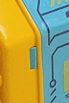 a close up of a yellow and blue suitcase