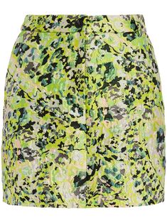 lime green/multicolour patterned jacquard concealed fly and button fastening high-waisted belt loops A-line straight hem thigh-length Junior Girl Dresses, Pink Socks, Active Wear Shorts, Dresses Kids Girl, Jacquard Weave, Green Skirt, Green And Black, Metallic Thread, Black Blazers