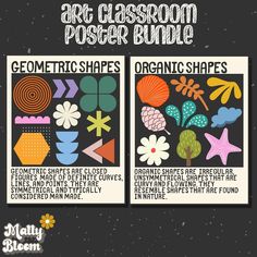 the art classroom poster bundle includes geometric shapes, organic shapes, and flower shaped shapes