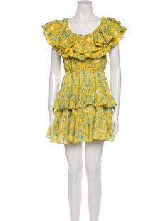 RHODE A-Line DressYellowFloral PrintPleated & Ruffle AccentsShort Sleeve with Scoop NeckFit:Dresses by RHODE typically fit true to size. Printed Mini Dress, Rhodes, Print Patterns, A Line, Floral Print, Dress Outfits, Floral Prints, Mini Dress, Clothes For Women