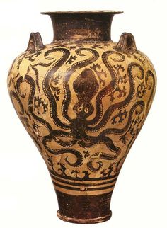 an old vase with octopus designs on it