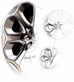 an artistic drawing of a wheel and spokes