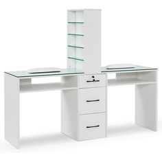 If you're in search of an exquisite and exceptionally practical double manicure table, this one is a right gem for you! This dual nail desk leans towards a modern and minimalistic design, featuring classic shades like white and black as its primary palette, which are versatile and a timeless appeal. Its versatile storage space and the ability to accommodate two clients simultaneously promise a distinctive and enhanced experience for both salon owners and customers. Size: 71.7"(L) x 19.7"(W) x 60 Primary Palette, Salon Makeup Station, Modern Nail Salon, Beauty Desk, Manicure Station, Nail Desk, Easter Nail Art, Manicure Table, Nail Room