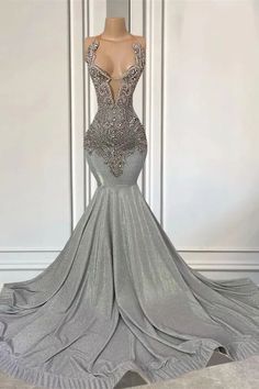 Silver Halter Mermaid Formal Dresses with Beadings Silver Prom Dresses Black Women, Dresses For Black Women, Gray Prom Dress, Silver Prom Dresses, Shoulder Embellishment, Prom Dresses Black Women, Silver Prom Dress, Sneaker Ball, Gala Gowns