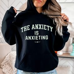 Wrap yourself in comfort and self-care with our Anxiety Hoodie - designed for those who face the battles within. 🌈🤍 Crafted with soft, soothing fabric, this hoodie is a cozy reminder to prioritize your mental health. ️💙 Embrace the warmth and reassurance it provides, making it perfect for those challenging days. Wear your strength, resilience, and self-love with our Anxiety Hoodie. ️🌟 Let this hoodie be your companion in the journey towards calmness and well-being. Order now and wear your me Mental Health Advocacy, Funny Shirt Sayings, Funny Hoodies, Colorful Hoodies, Hoodie Design