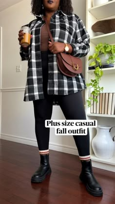 Plus Size Outfits With Chunky Boots, 2023 Fashion Midsize, Plus Cold Weather Outfits, Autumn Outfits Xl Size, Plus Size Fall Layered Outfits, Plus Size Rain Boots Outfit, Modern 70s Fashion Plus Size, Plus Size Flannel Outfits Fall, Torrid Fall Outfits