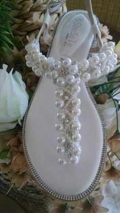 Wedding Sandal Pearl & Rhinestone Custom/Handmade | Etsy Wedding Sandals For Bride, Bride Sandals, Barefoot Sandals Wedding, Beach Wedding Sandals, Crystal Wedding Shoes, Beach Wedding Shoes, Bling Sandals, Diy Sandals, Pearl Shoes