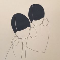 an abstract drawing of two people with one holding the other's head in their hands