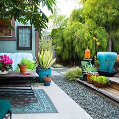 an outdoor space is featured on the instagram page for garden design and decorating