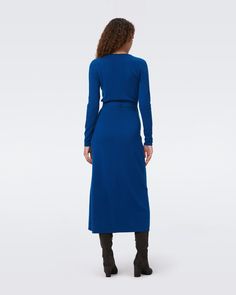 Crafted from a soft cashmere wool blend, the Astrid midi dress has a cozy-chic feel. This true wrap dress has long sleeves, a V-neckline, and ties at the waist. A bestseller year after year, this piece has a simple, polished look that can be dressed up or down.Yana is 5 Foot and 8 Inches and wearing a size XS. Wrap Dress Dvf, Dark Ocean, Cashmere Wrap, Midi Wrap Dress, Cozy Chic, Wrap Dress Floral, Sweater Sale, Cashmere Wool, Mini Wrap Dress