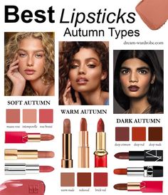 True Autumn Lipstick Palette, Soft Autumn Drugstore Makeup, Soft Autumn Blonde Hair, Soft Autumn Hair Color Ideas, True Autumn Makeup, Warm Autumn Makeup, Dark Winter Makeup, Autumn Profile