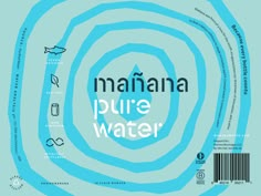 the cover of mananana pure water is shown in blue and has many different symbols