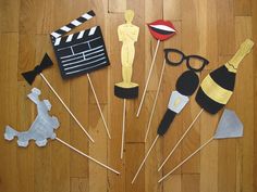 various props are arranged on the floor to be used for a movie scene or party