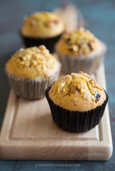 Longan Walnut Muffins Longan Fruit, Basic Muffin Recipe, Fluffy Muffins, Dry Measuring Cups, Walnut Muffins, Turbinado Sugar, Muffin Batter, Conventional Oven, Dried Apricots