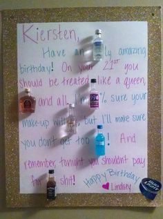 a bulletin board with different types of bottles on it