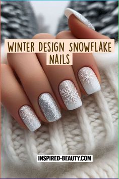 Winter Design Snowflake Nails Snowflake Nail Ideas Short, Nails Design Winter Colors, Snowflake Pattern Nails, Christmas Nails Simple Snowflake, Snow Nail Art Snowflakes, Winter Fingernail Designs, Snowflake Nail Art Tutorial, Christmas Nail Art Designs Winter, Christmas 2024 Nail Trends