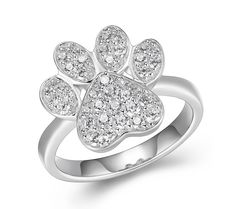 Add a delightful sparkle to every movement of your hands with this Diamonique simulated diamond ring shaped like a playful paw print. From Diamonique. Cat Rings Jewelry, Diamond Ring Shape, Paw Print Ring, Paw Ring, Diamond Dogs, Simulated Diamond Rings, Cat Ring, Ring Shapes, Cat Jewelry