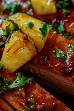 grilled pork chops with pineapple and parsley