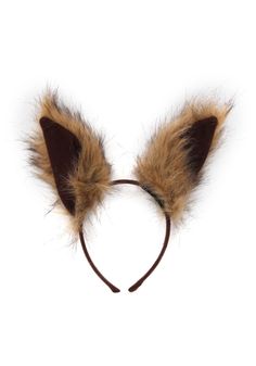 a cat ears headband with brown fur on the front and back ends, against a white background