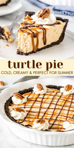 no - bake turtle pie with pecans on top