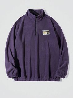 Manfinity Hypemode Men's Half Zip Sweatshirt: Stylish and cozy. Half-zip Tops With Letter Print For Winter, Half-zip Winter Tops With Letter Print, Winter Half-zip Top With Letter Print, Fall Half-zip Top With Letter Print, Baseball Jacket Outfit, Looks Hip Hop, Fall Apparel, Collar Sweatshirt, Men Sweatshirts