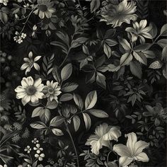 black and white photograph of flowers on a wall